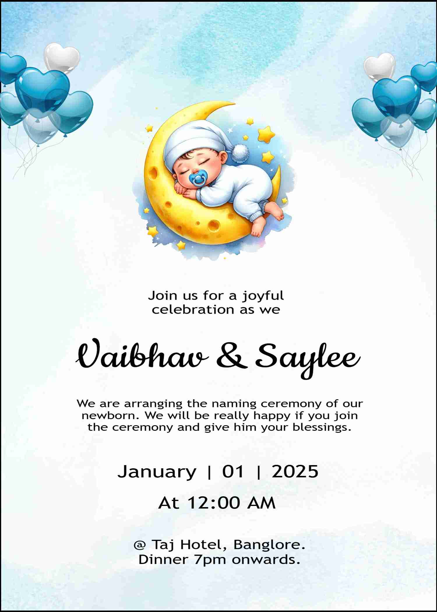 Naming ceremony invitation card maker